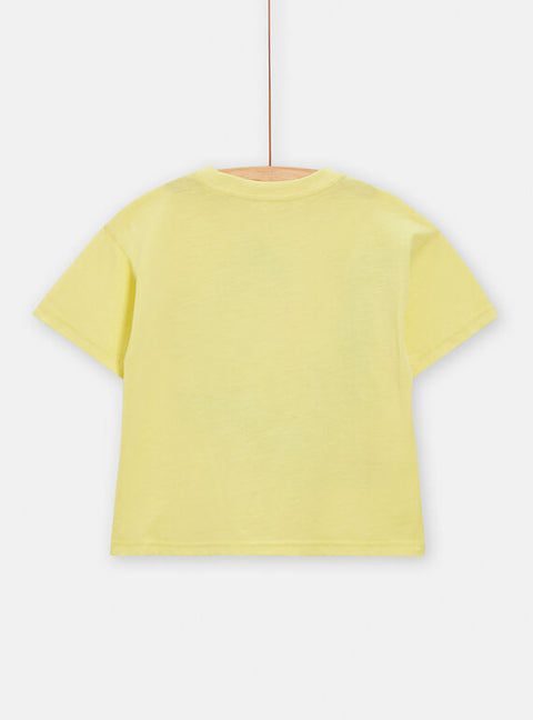 Yellow Dolphin Print Short Sleeve Cotton T-shirt