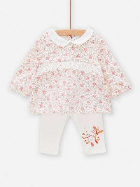 Newborn Baby Girls Cotton Heart Print Dress With Matching Leggings
