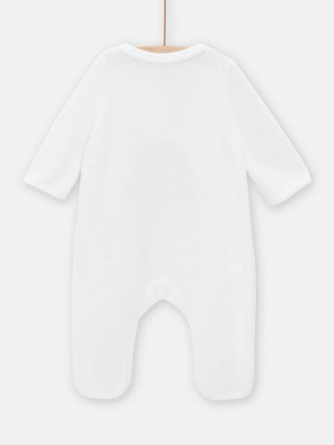 Newborn White Velour Sleepsuit With Dog Applique