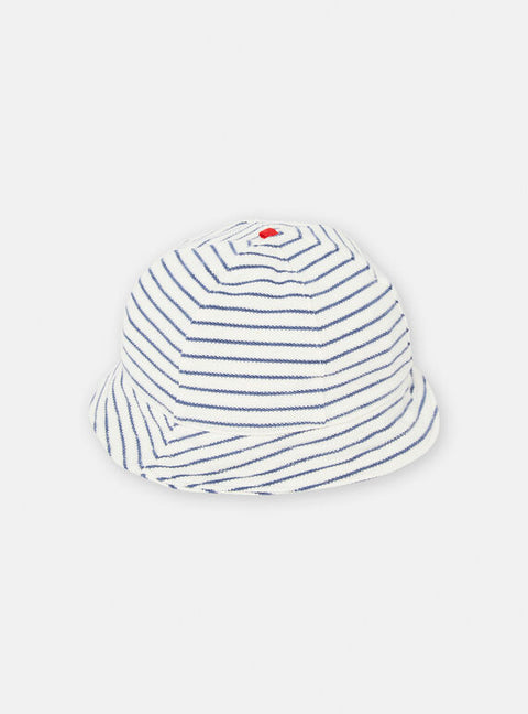 Newborn Blue & White Stripe Cotton Bucket Hat With Ties