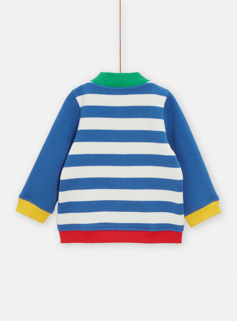 Blue & White Stripe Cotton Rich Cardigan With Fish Pockets
