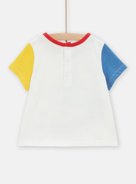 White Boat Print Short Sleeve Cotton T-shirt
