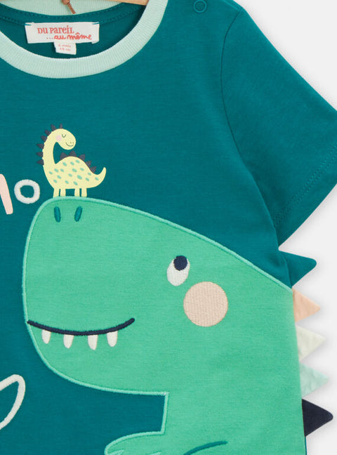 Green Dinosaur Animation Short Sleeve Cotton T-shirt