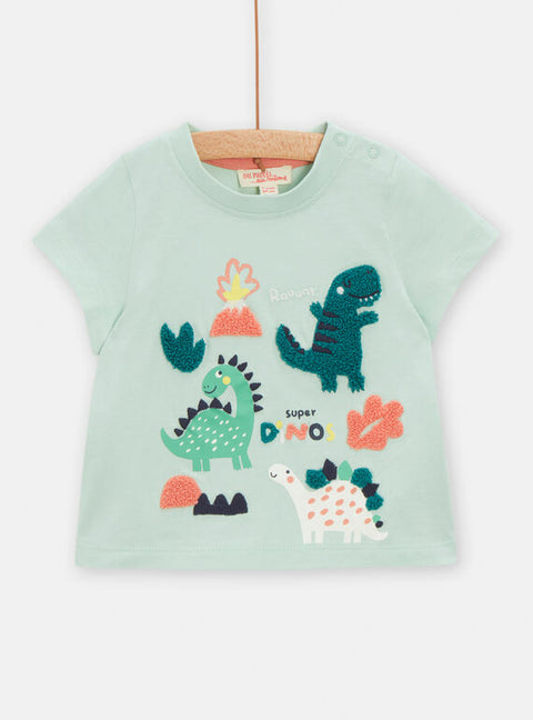 Green Dinosaur Print Short Sleeve Cotton T-shirt