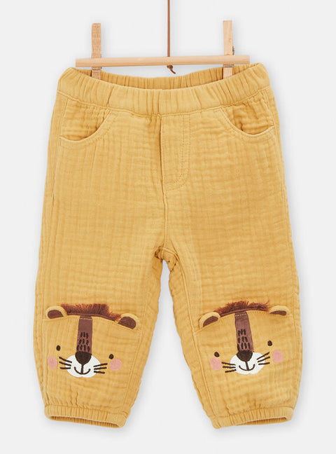 Yellow Cotton Trousers With Lions Head