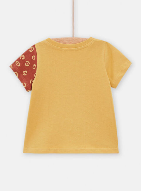 Yellow Short Sleeve Animal Print Cotton T-shirt