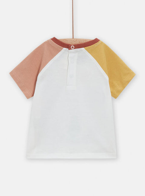 Cream Lion Print Cotton T-shirt