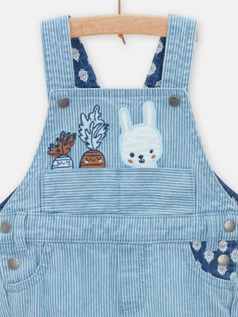 Lined Denim Dungarees With Rabbit Applique