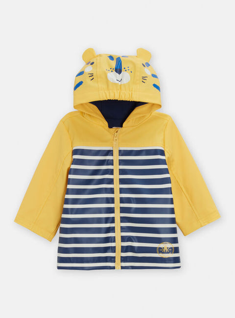 Lined Hooded Striped Yellow Rain Jacket