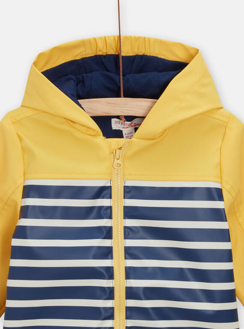 Lined Hooded Striped Yellow Rain Jacket