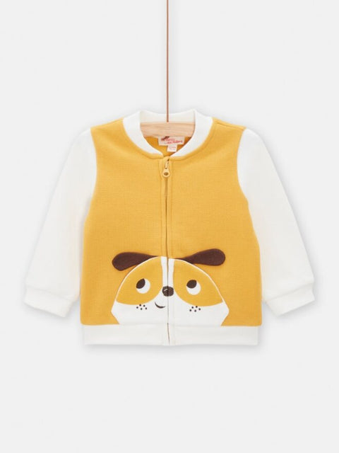 Yellow Cotton Pique Sweatshirt With Dog Applique