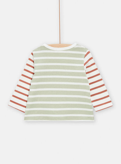 Cream & Green Stripe Cotton T-shirt
