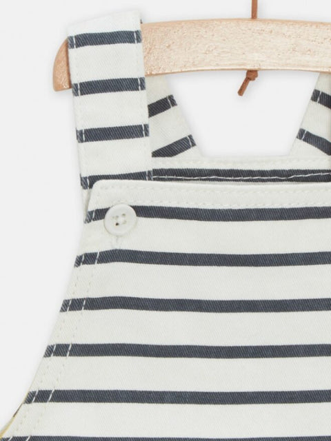 Cream Striped Cotton Dungarees Shorts