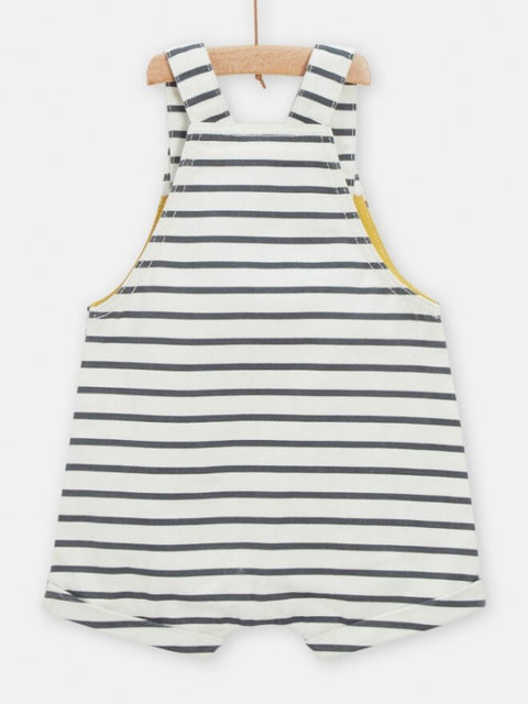 Cream Striped Cotton Dungarees Shorts