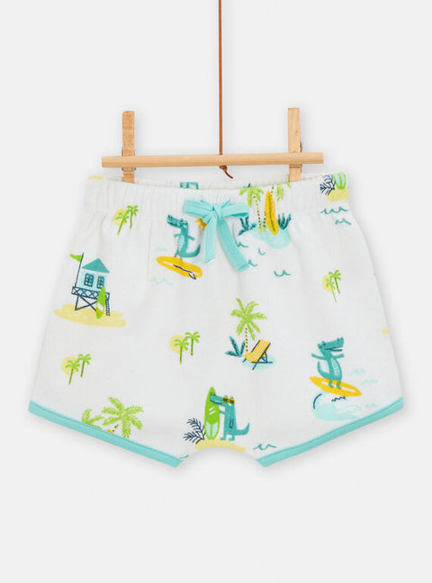 Yellow Surfing Print Cotton T-shirt & Shorts Set