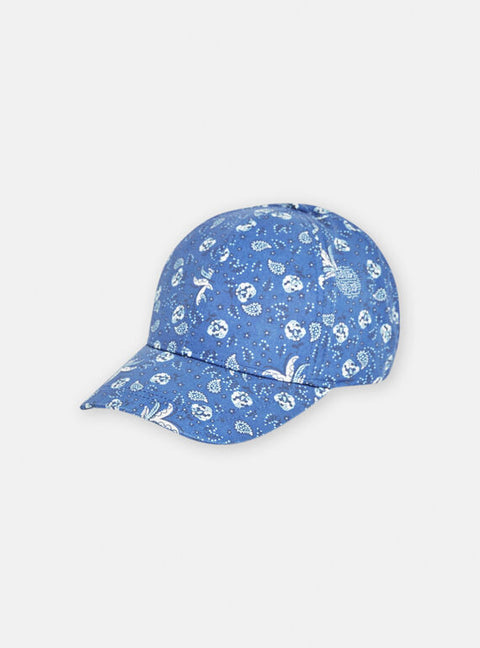 Blue Lined Pineapple Print Cotton Baseball Cap