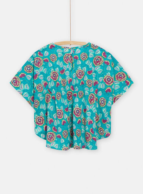 Turquoise Floral Print Cotton Beach Dress