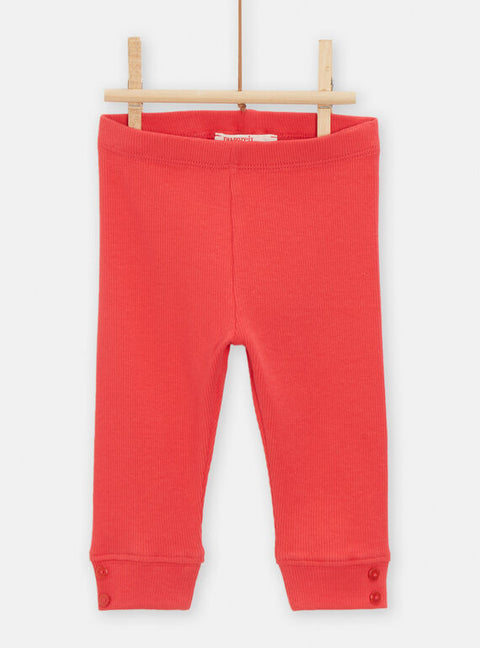 Red Ribbed Cotton Leggings