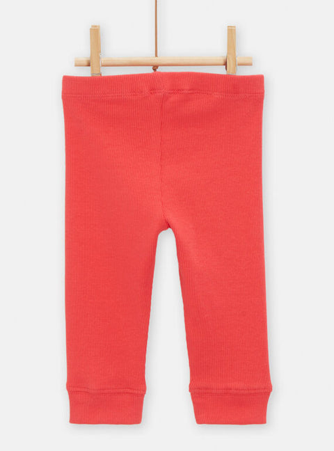 Red Ribbed Cotton Leggings