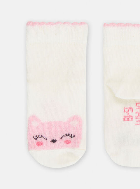 Cream & Pink Cat Pattern Cotton Rich Socks
