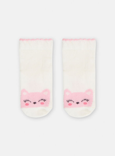 Cream & Pink Cat Pattern Cotton Rich Socks