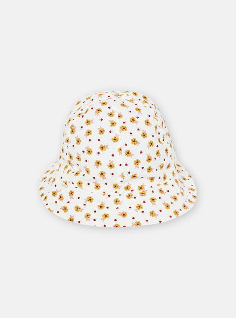 Reversible Cream Floral Print Cotton Bucket Hat With Ties