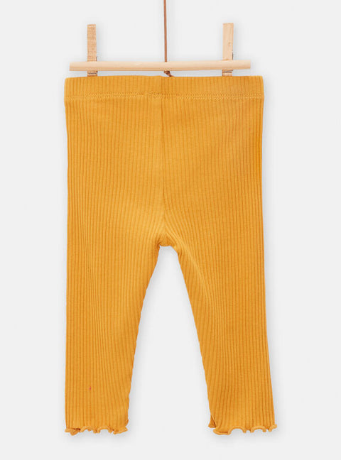Yellow Ribbed Cotton Leggings