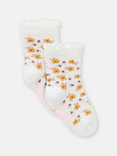Cream Floral Pattern Cotton Rich Socks