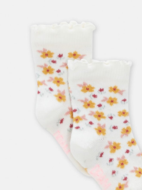 Cream Floral Pattern Cotton Rich Socks
