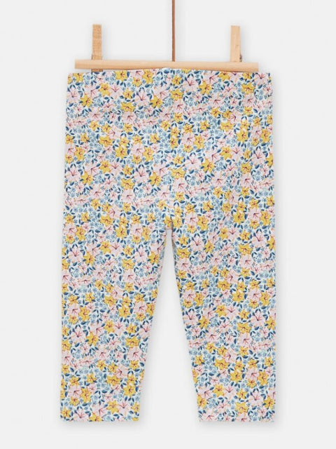 Yellow & Pink Floral Print Cotton Leggings