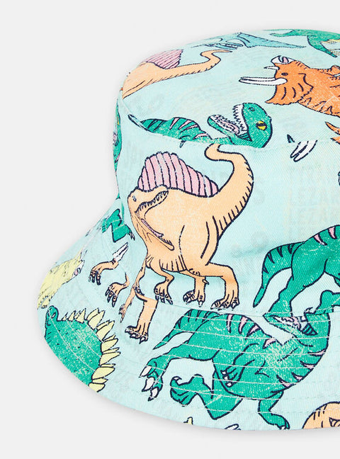 Blue Dinosaur Print Cotton Bucket Hat