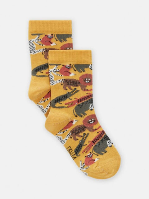 Yellow Jungle Animal Pattern Cotton Rich Socks