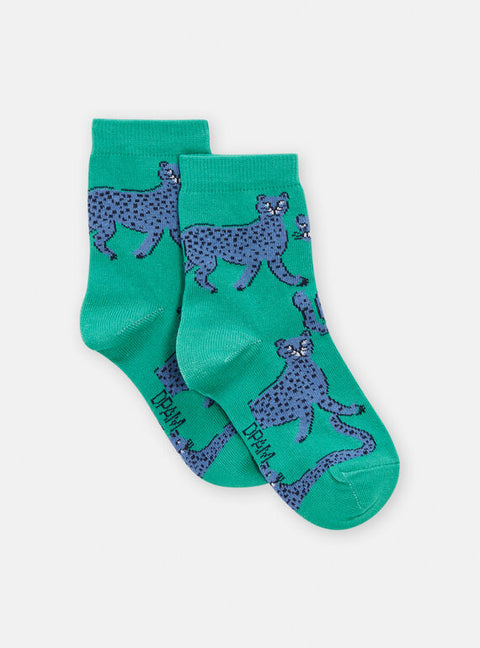 Green Leopard Print Cotton Rich Socks