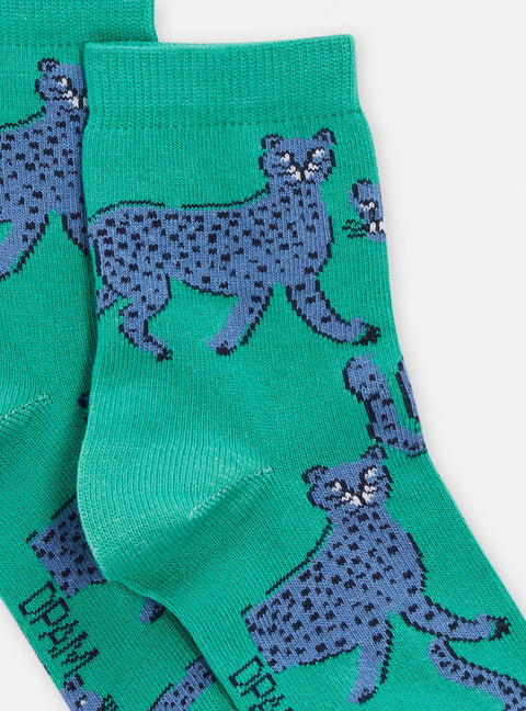 Green Leopard Print Cotton Rich Socks
