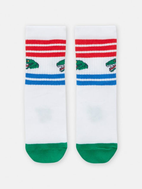 White Striped Cotton Rich Socks With Crocodile Badge