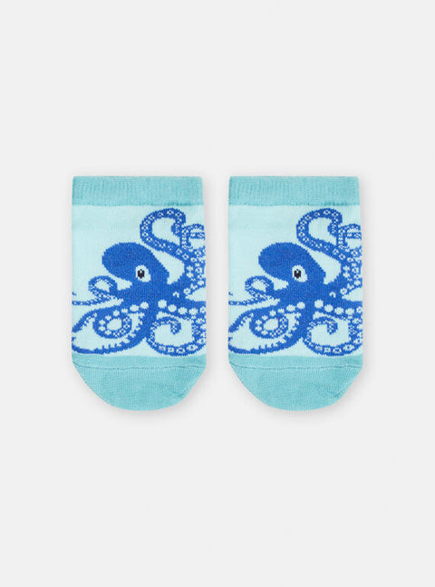 Turquoise Blue Octopus Pattern Cotton Rich Socks