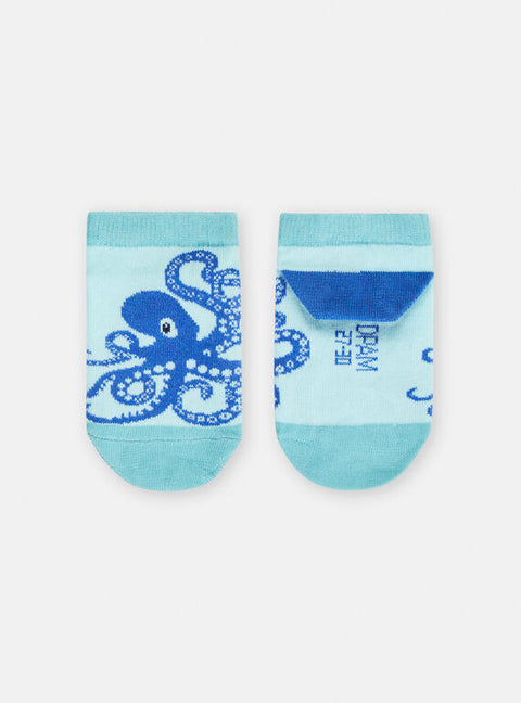 Turquoise Blue Octopus Pattern Cotton Rich Socks