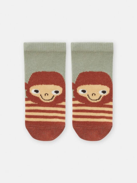 Brown Monkey Pattern Cotton Rich Socks