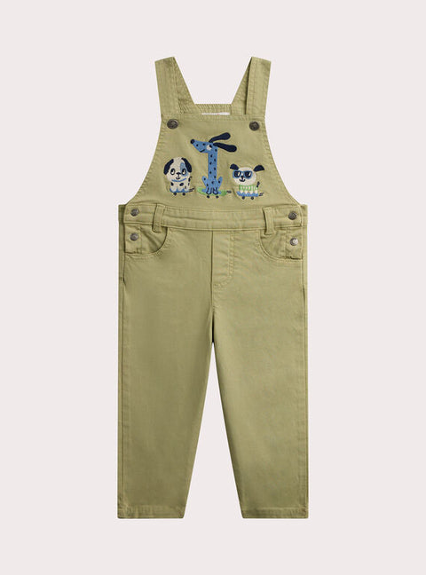 Lined Green Cotton Canvas Dungarees