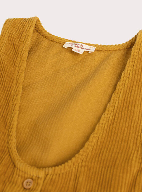 Yellow V Neck Corduroy Dress