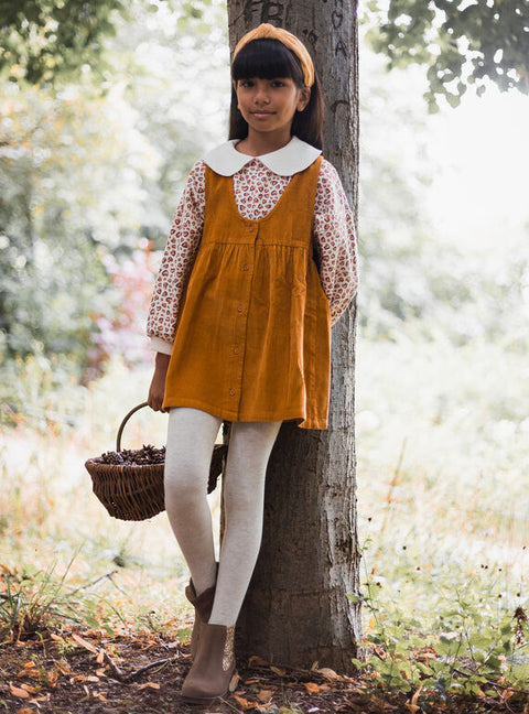 Yellow V Neck Corduroy Dress