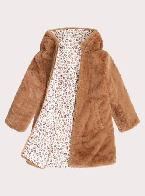 Brown Reversible Faux Fur Hooded Coat