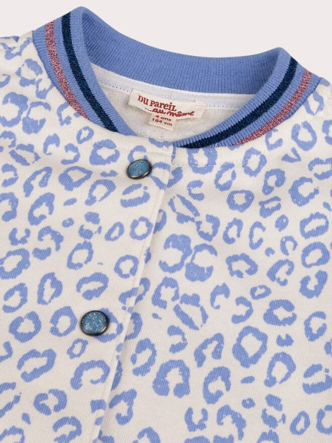 Blue Leopard Print Cotton Rich Fleece Baseball Jacket