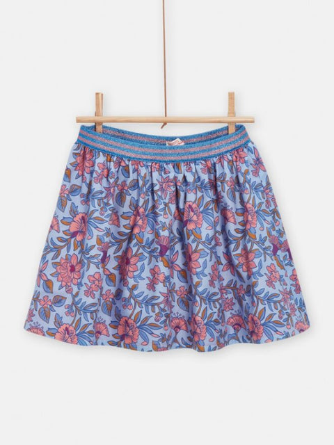 Reversible Blue Floral Print Elasticated Waist Cotton Skirt