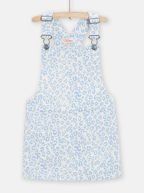 Blue & Cream Cotton Leopard Print Dungaree Dress