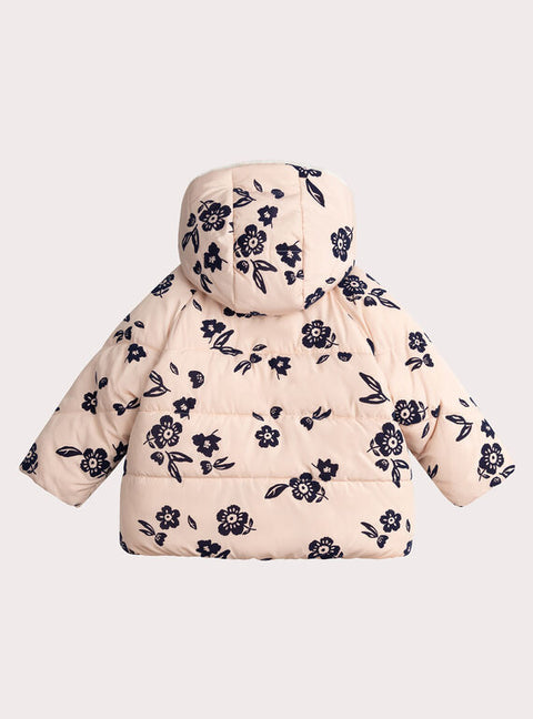 Pink Floral Print Reversible Hooded Coat