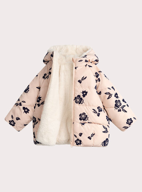 Pink Floral Print Reversible Hooded Coat