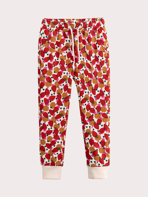 Cream Strawberry Print Cotton Rich Fleece Joggers