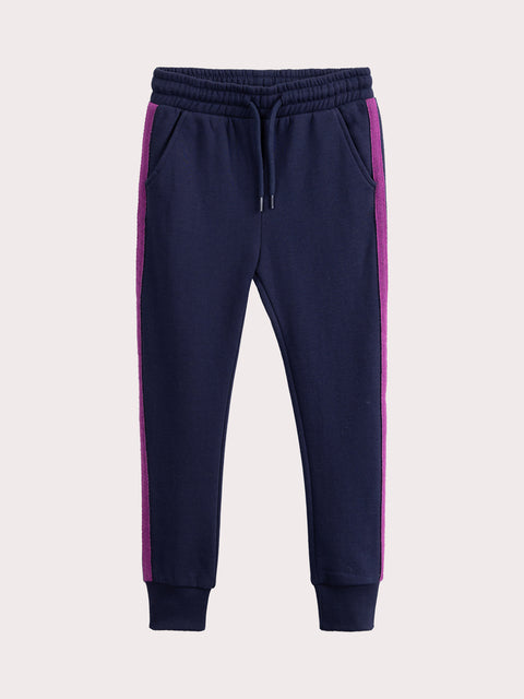 Navy Cotton Rich Joggers With Purple Side Panel