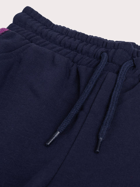 Navy Cotton Rich Joggers With Purple Side Panel